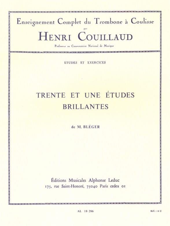 31 Etudes brillantes Couillaud / Bléger Partition Trombone