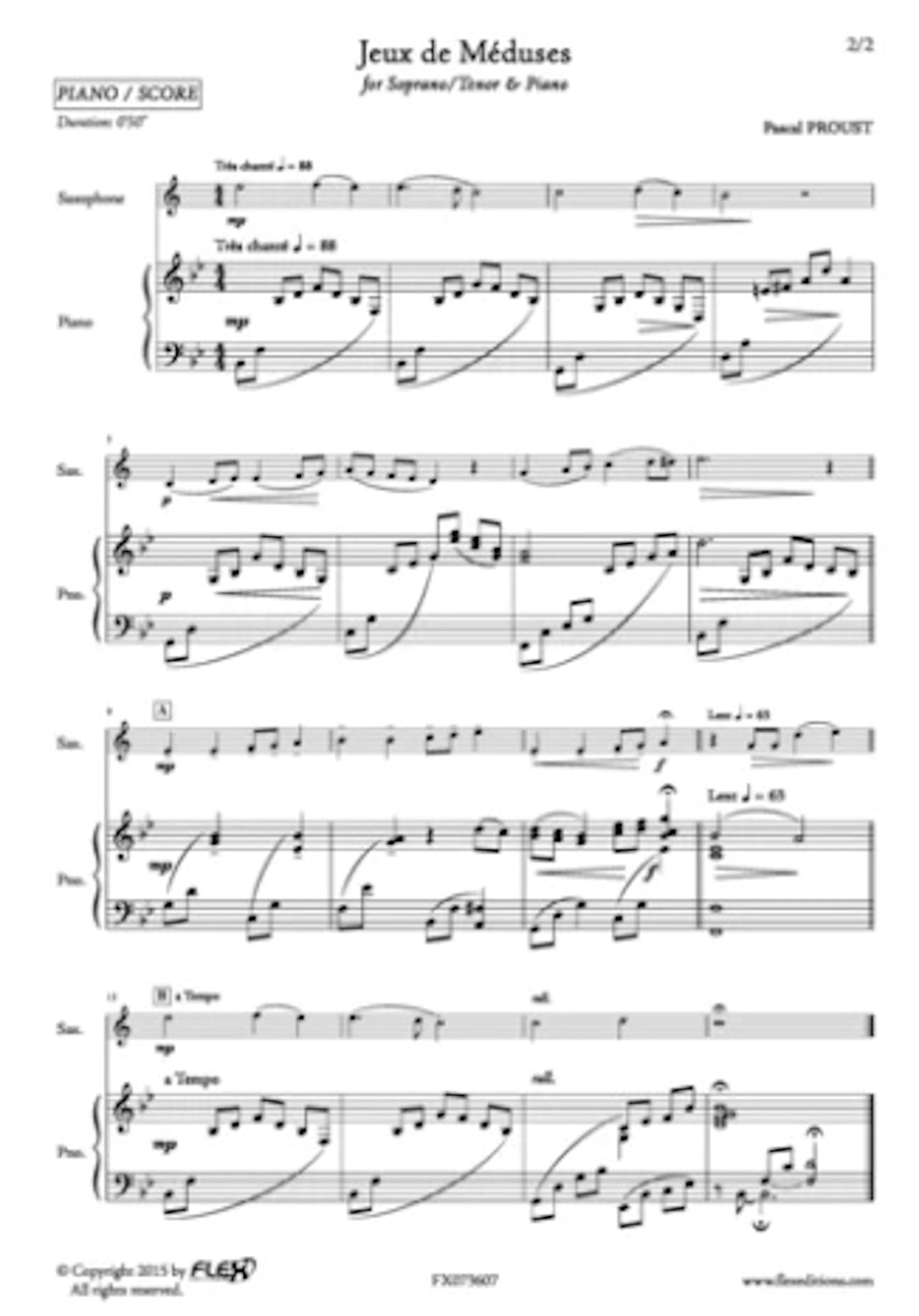 Jeux de Méduses Pascal Proust Partition Saxophone