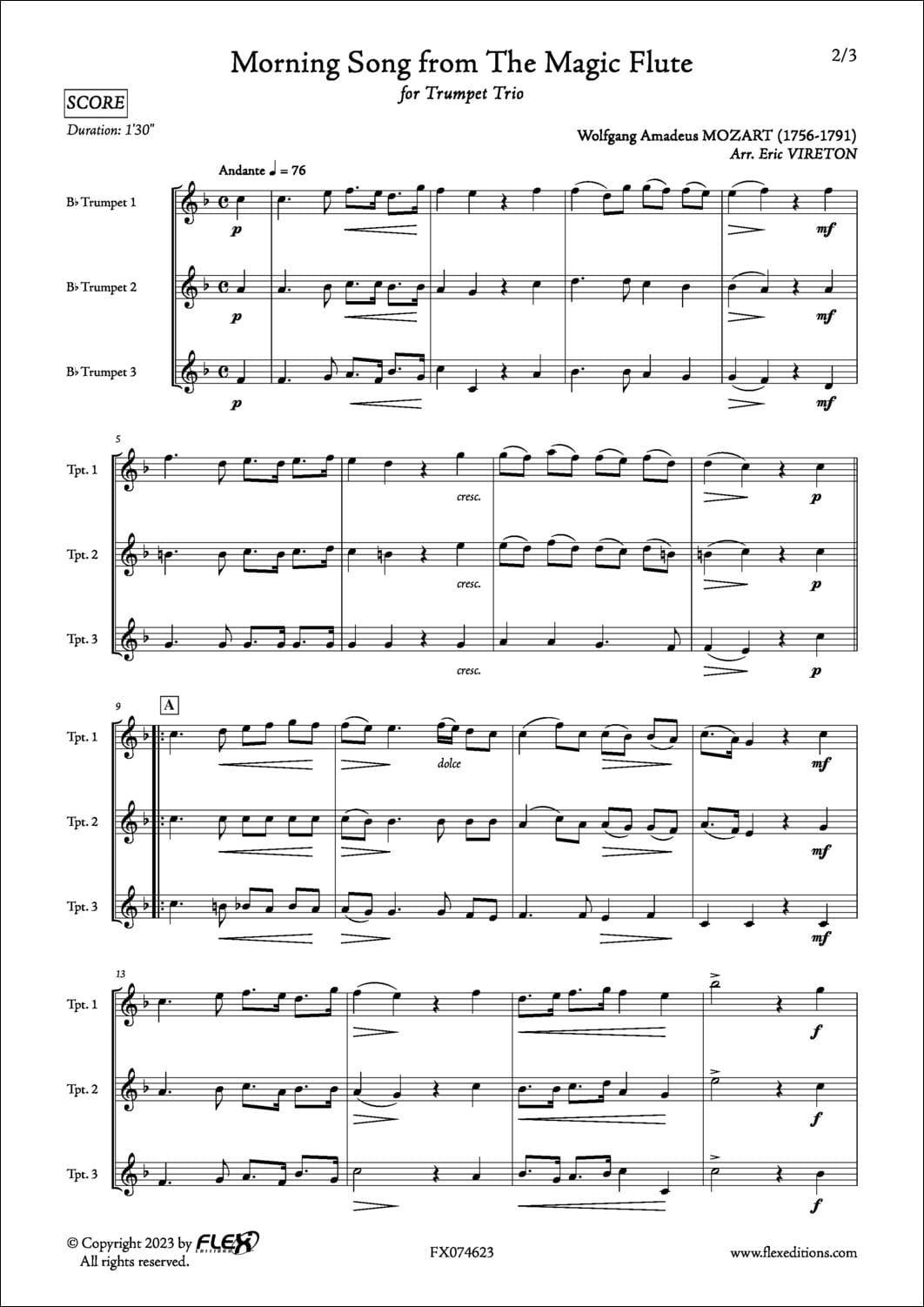Chanson du Matin extrait de La Flûte Enchantée - MOZART - Partition