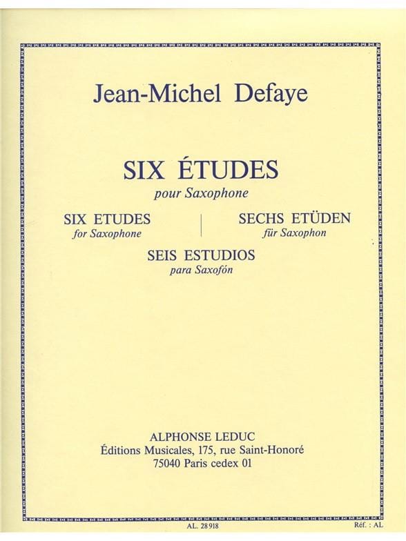 Six Etudes Jean-Michel Defaye Partition Saxophone