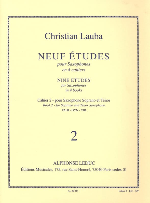 9 Etudes Volume 2 Christian Lauba Partition Saxophone