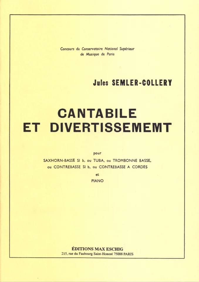 Cantabile et Divertissement Jules Semler-Collery Partition Tuba