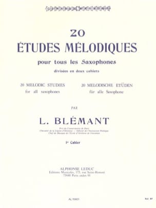 20 Etudes Mélodiques - Volume 1 Louis Blémant Partition Saxophone