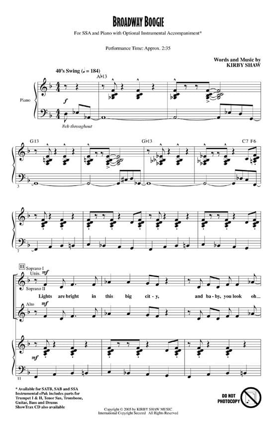 Broadway Boogie (SSA) Shaw Kirby Partition