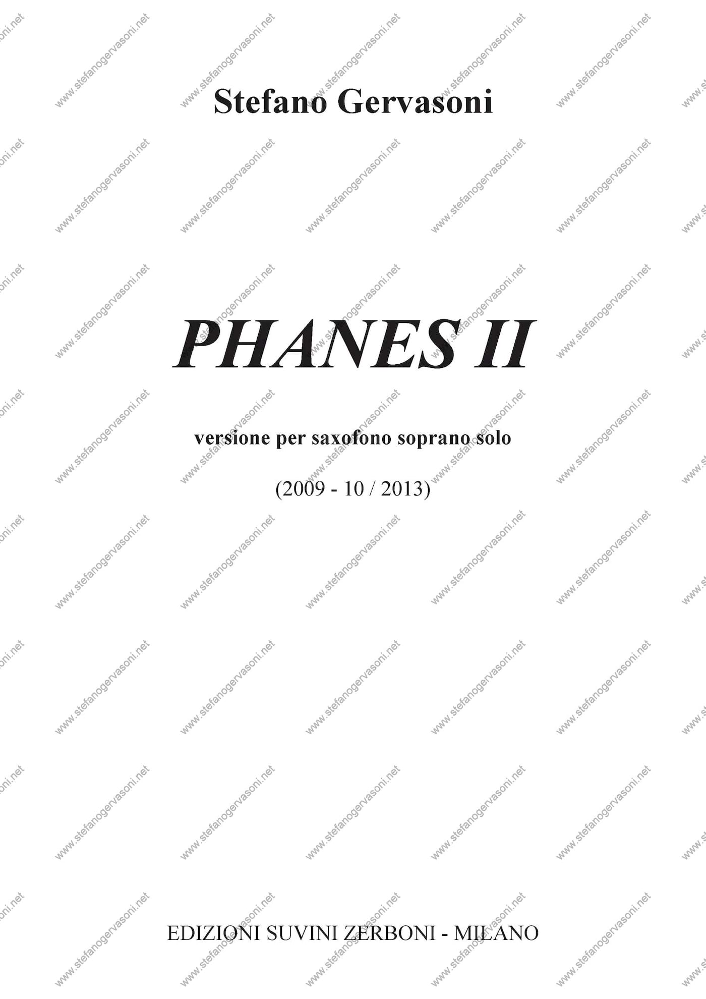 Phanes II Stefano Gervasoni Partition Saxophone