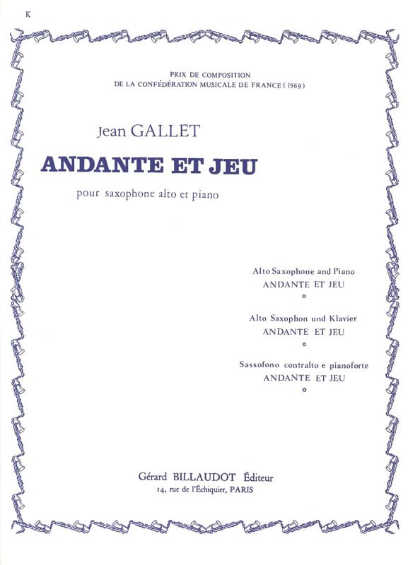 Andante et Jeu - Jean Gallet - Partition - Saxophone