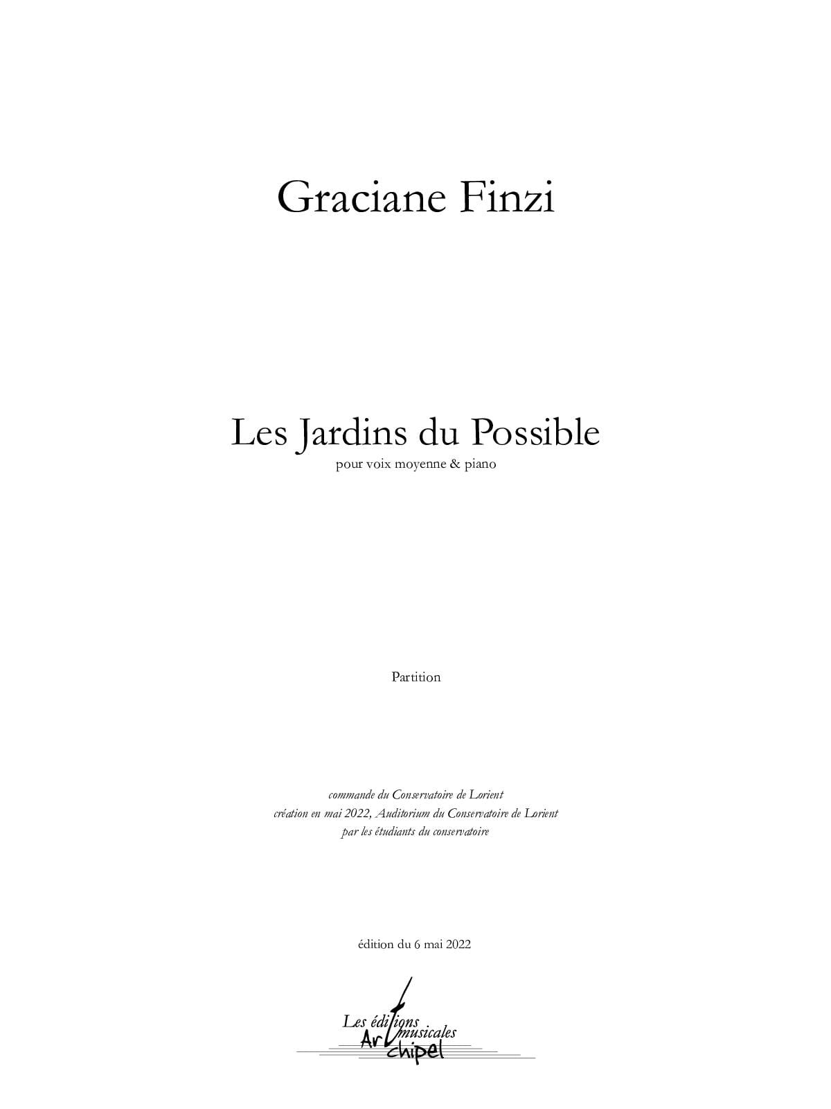 Les Jardins du Possible Graciane Finzi Partition Mélodies
