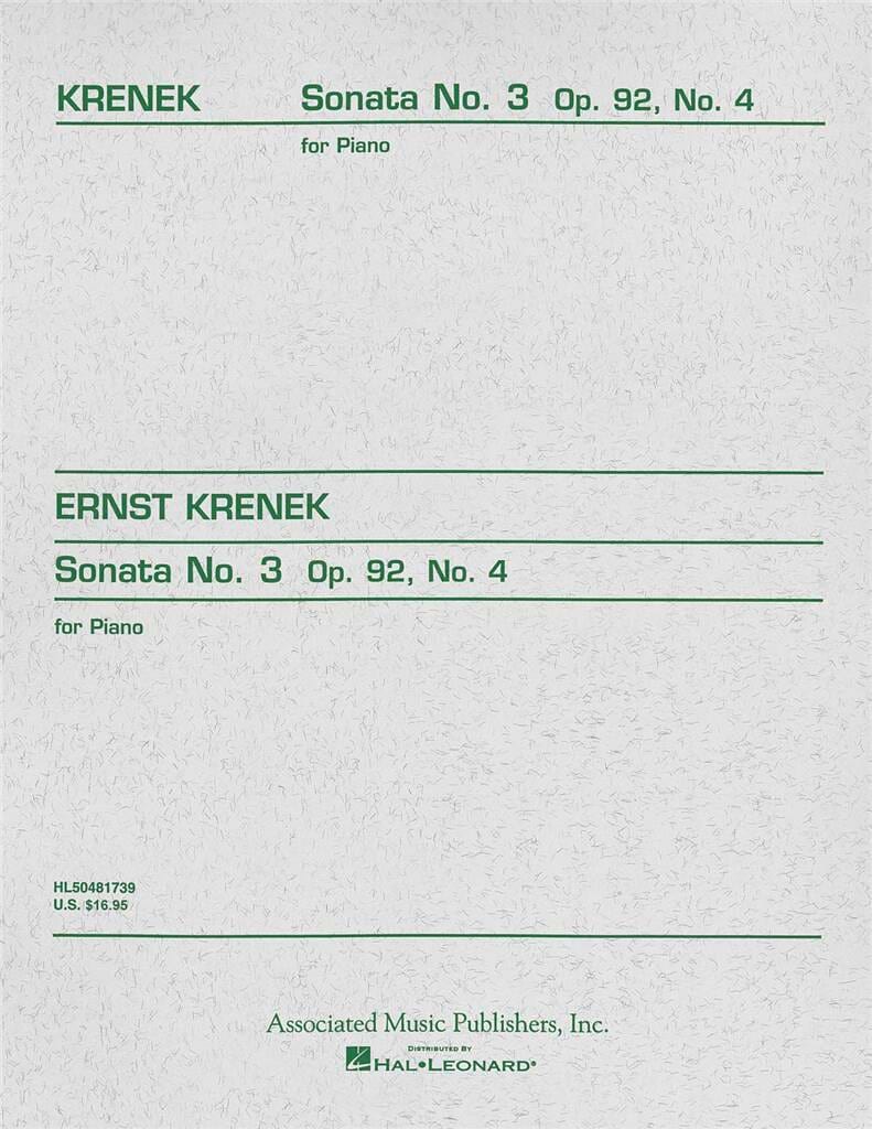 Sonate N°3 Op. 92-4 Ernst Krenek Partition Piano
