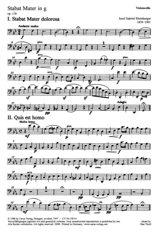 Stabat Mater. Cello RHEINBERGER Partition