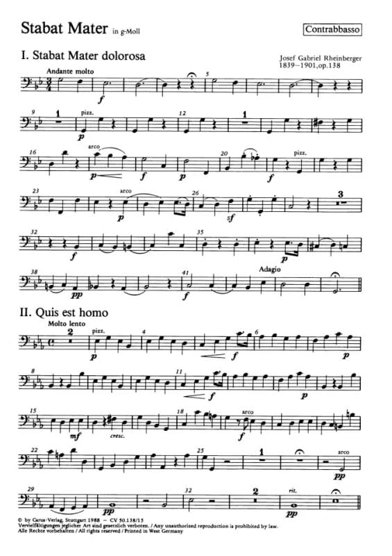 Stabat Mater. Contrebasse RHEINBERGER Partition