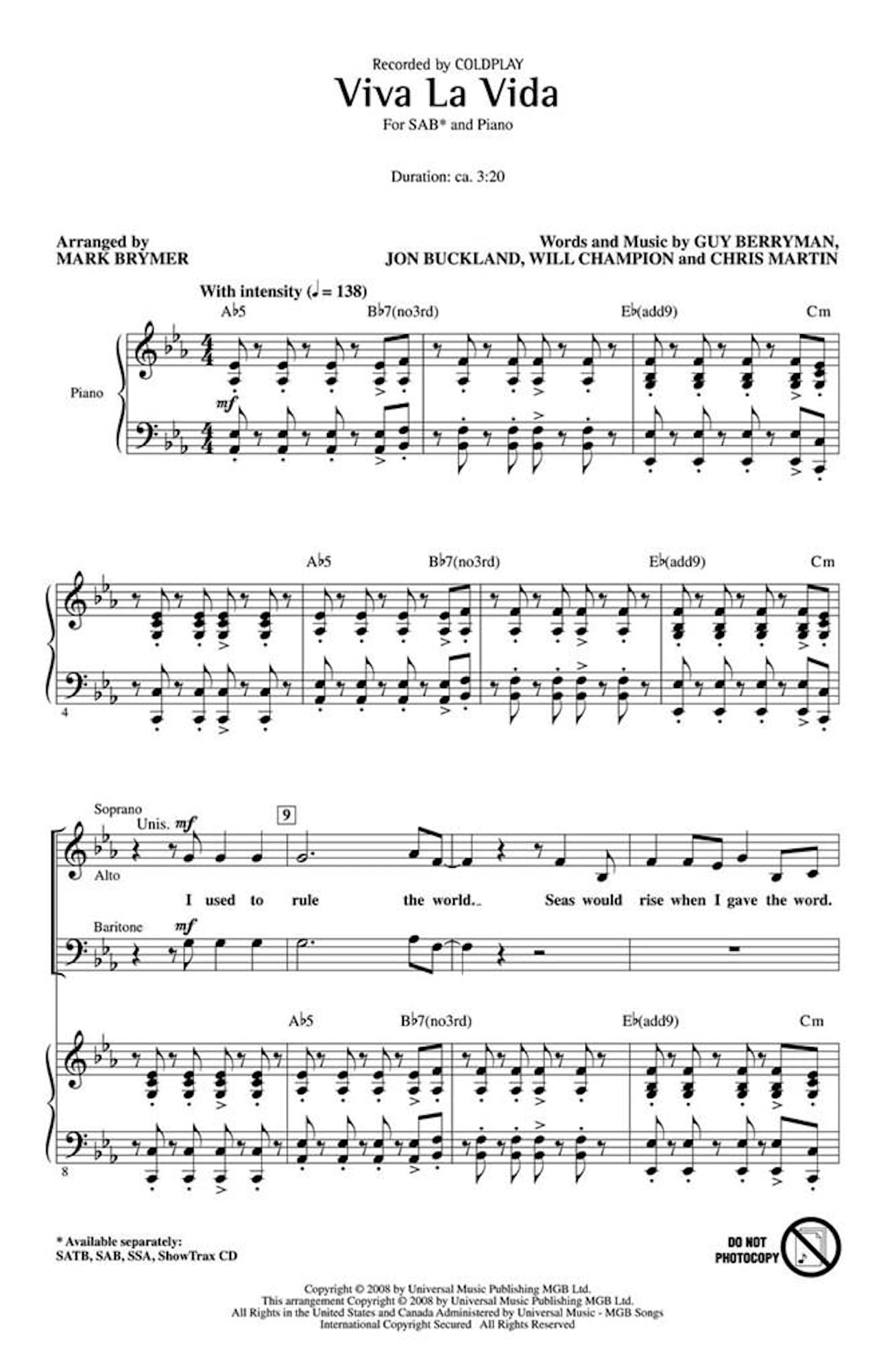 Viva La Vida Coldplay Partition Chœur