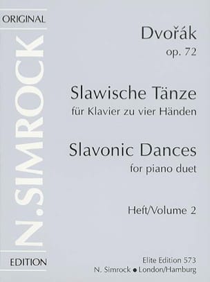 Danses Slaves Opus 72 Volume 2. 4 mains DVORAK Partition Piano