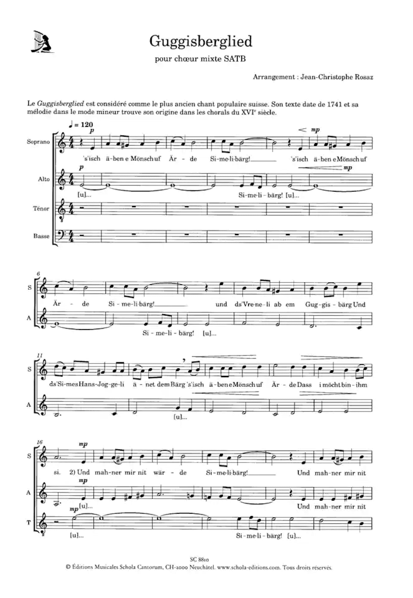 Guggisberglied Partition Chœur