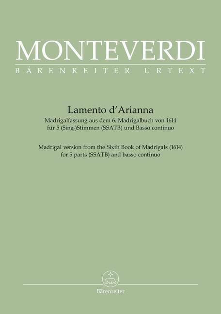 Lamento d'Arianna MONTEVERDI Partition Chœur