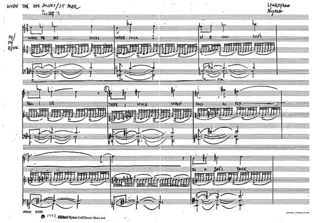 Ariel Songs. Michael Nyman Partition Mélodies