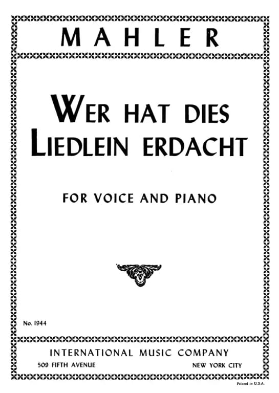 Wer Hat Dies Liedlin Erdacht - Voix Grave MAHLER Partition Mélodies