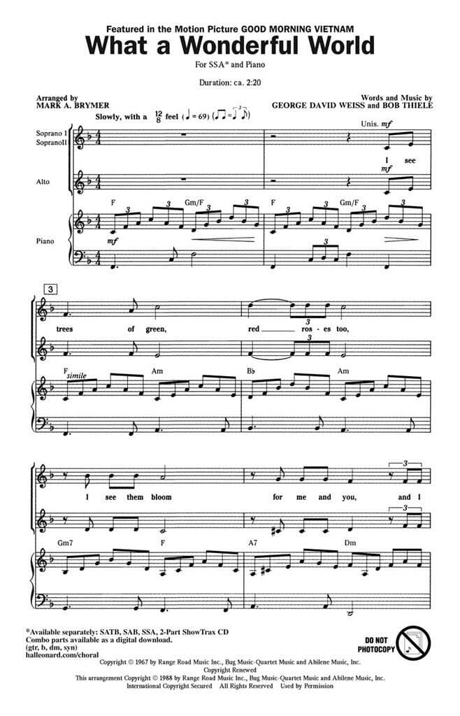 What a Wonderful World Bob Thiele & George David Weiss Partition