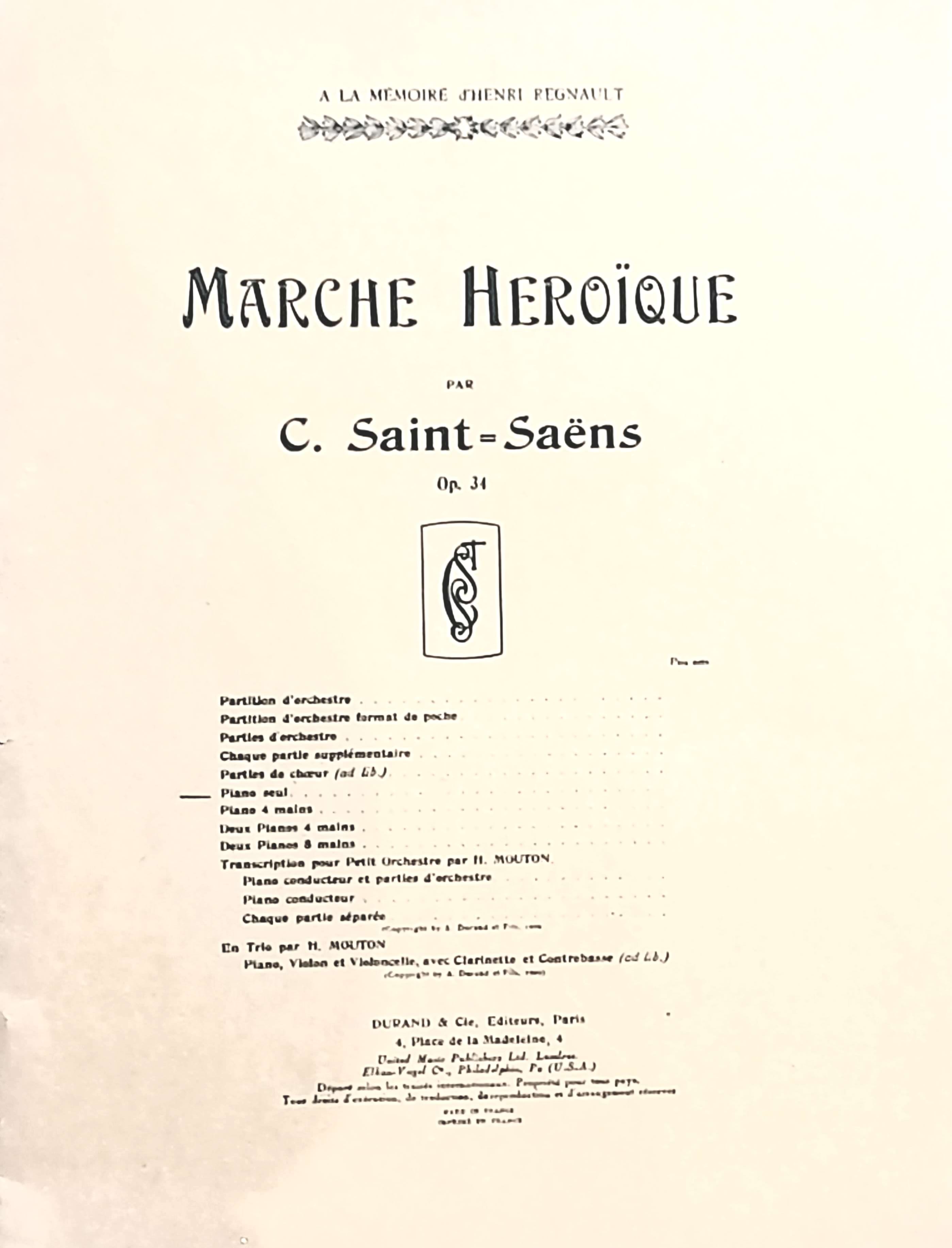 Marche Héroïque Op. 34 SAINT-SAËNS Partition Piano