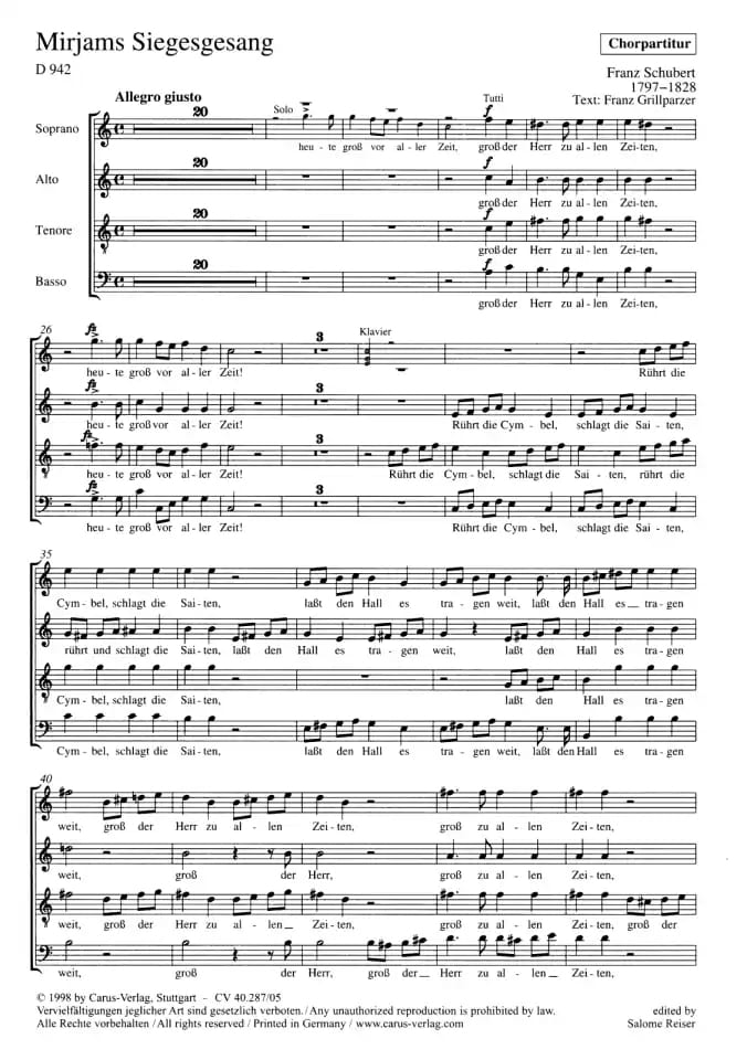 Mirjams Siegesgesang SCHUBERT Partition