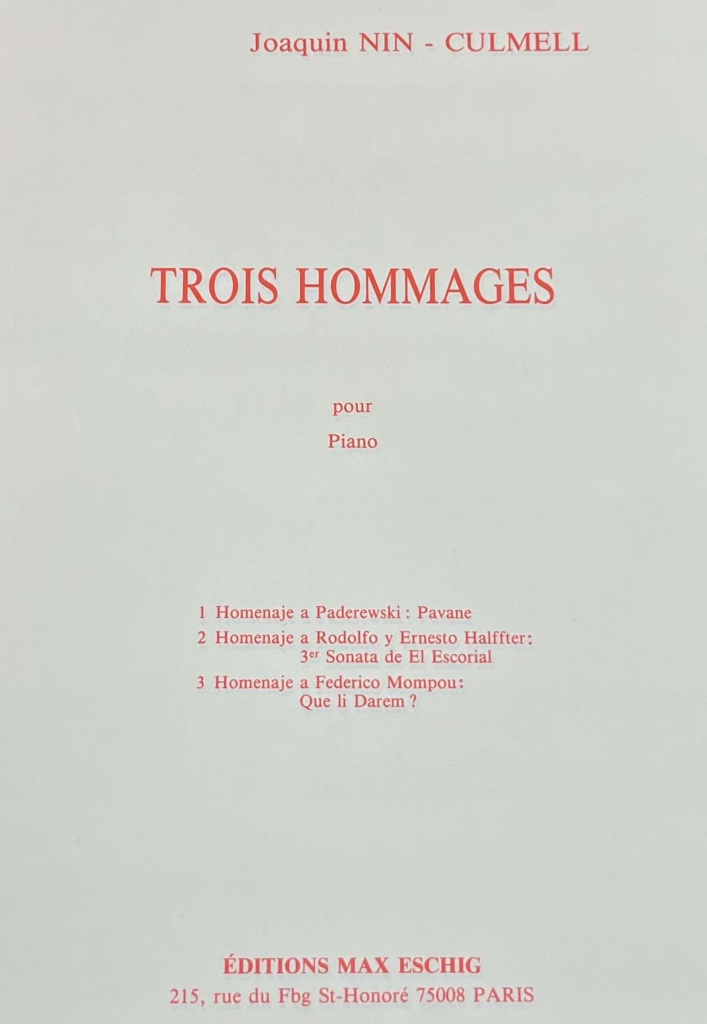 3 Hommages - Joaquin Nin-Culmell - Partition - Piano