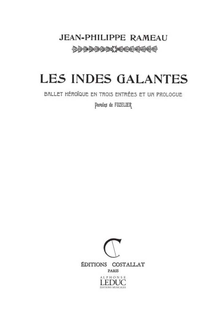 Indes Galantes. Choeur RAMEAU Partition Chœur