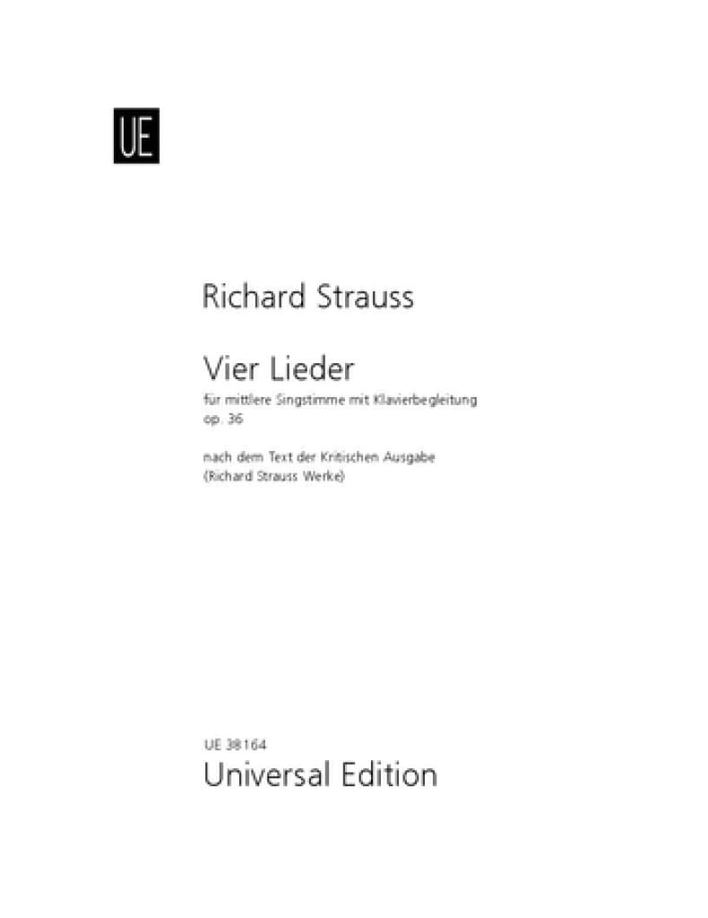4 Lieder op. 36. Voix Moyenne Richard Strauss Partition Mélodies
