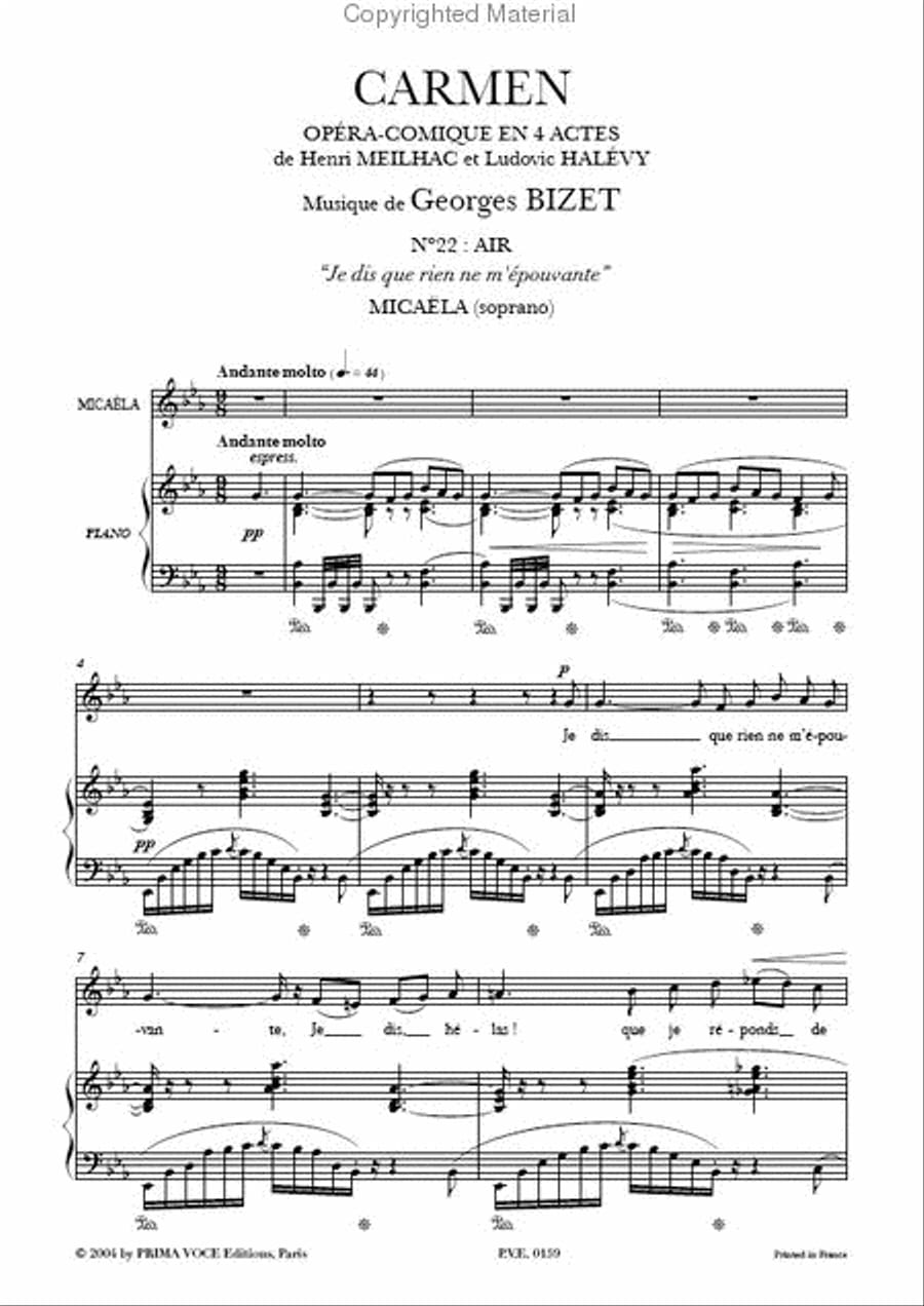 Je Dis Que Rien Ne M'épouvante. Carmen BIZET Partition Opéras
