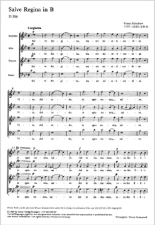 Salve Regina en Si bémol Majeur D 386 SCHUBERT Partition Chœur
