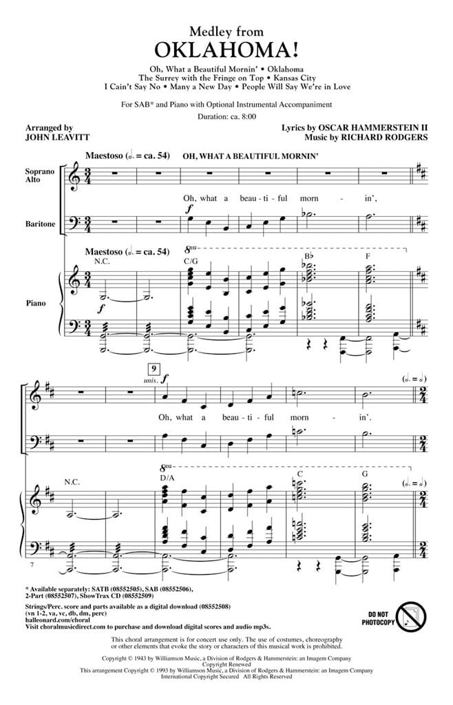 Medley Oklahoma! Rodgers Richard / Hammerstein 2 Partition Chœur