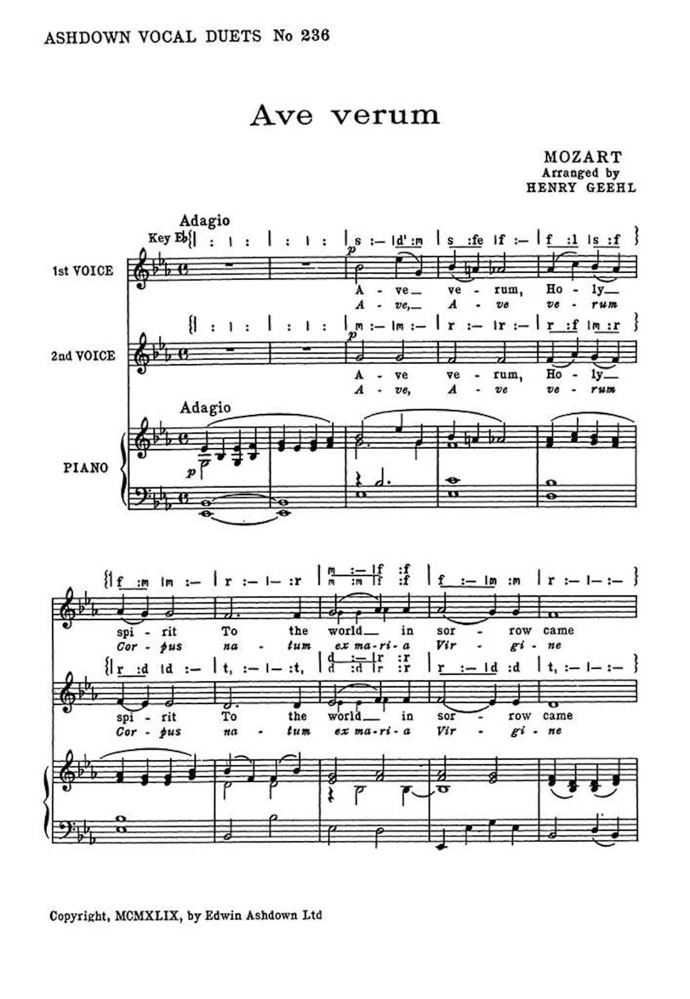 Ave Verum (Geehl) MOZART Partition