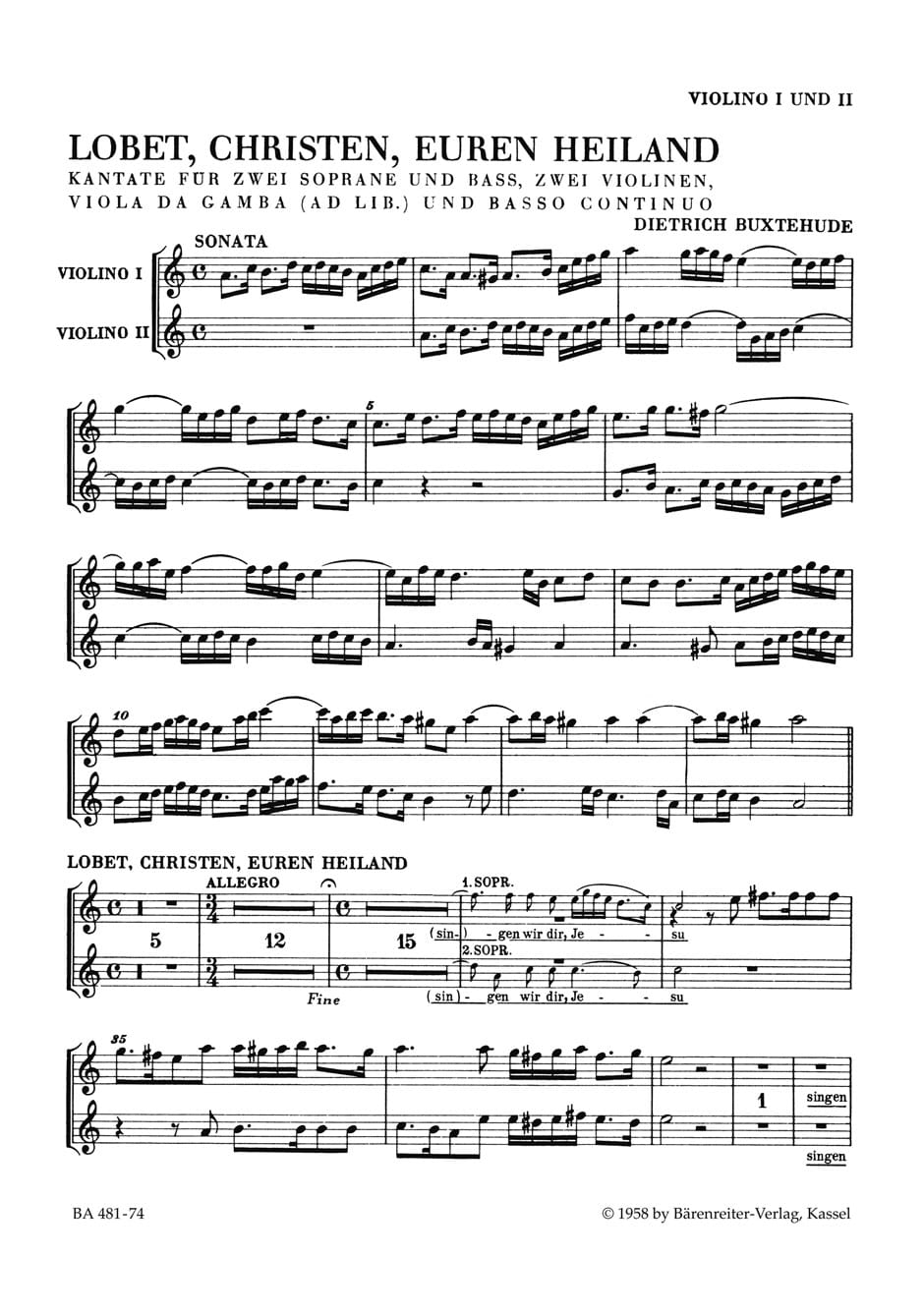 Lobet, Christen, euren Heiland. Violons 1 - 2 - BUXTEHUDE - Partition