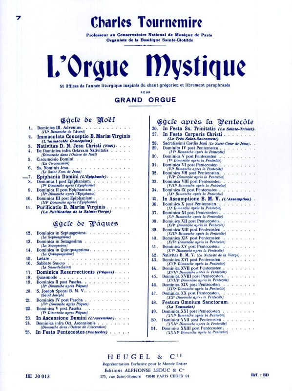 Epiphanie. Orgue Mystique 7 Charles Tournemire Partition Orgue