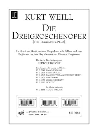 Seeräuberjenny. Die Dreigroschenoper WEILL Partition Opéras