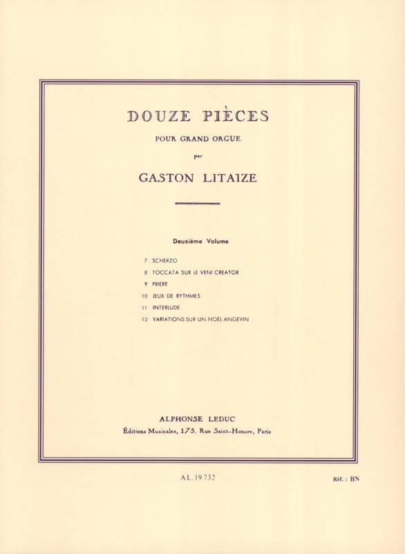 12 Pièces. Volume 2 Gaston Litaize Partition Orgue