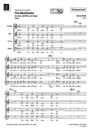 The Beatitudes. Choeur PÄRT Partition Chœur