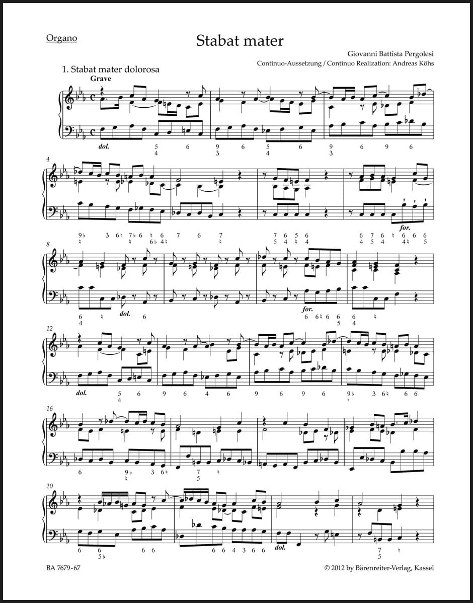 Stabat mater for Soprano, Alto, Strings and Basso continuo - PERGOLESE