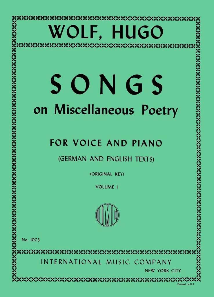 Songs On Miscellaneous Poetry Volume 1 Hugo Wolf Partition