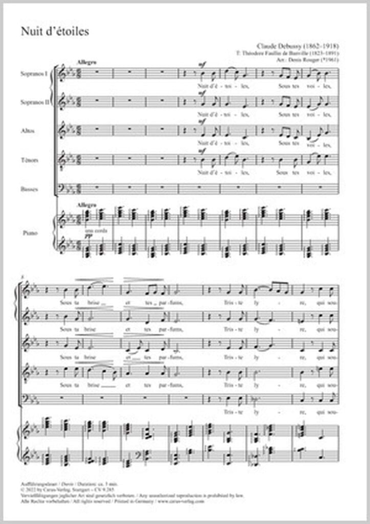 Nuit d'étoiles - SSATB DEBUSSY Partition Chœur