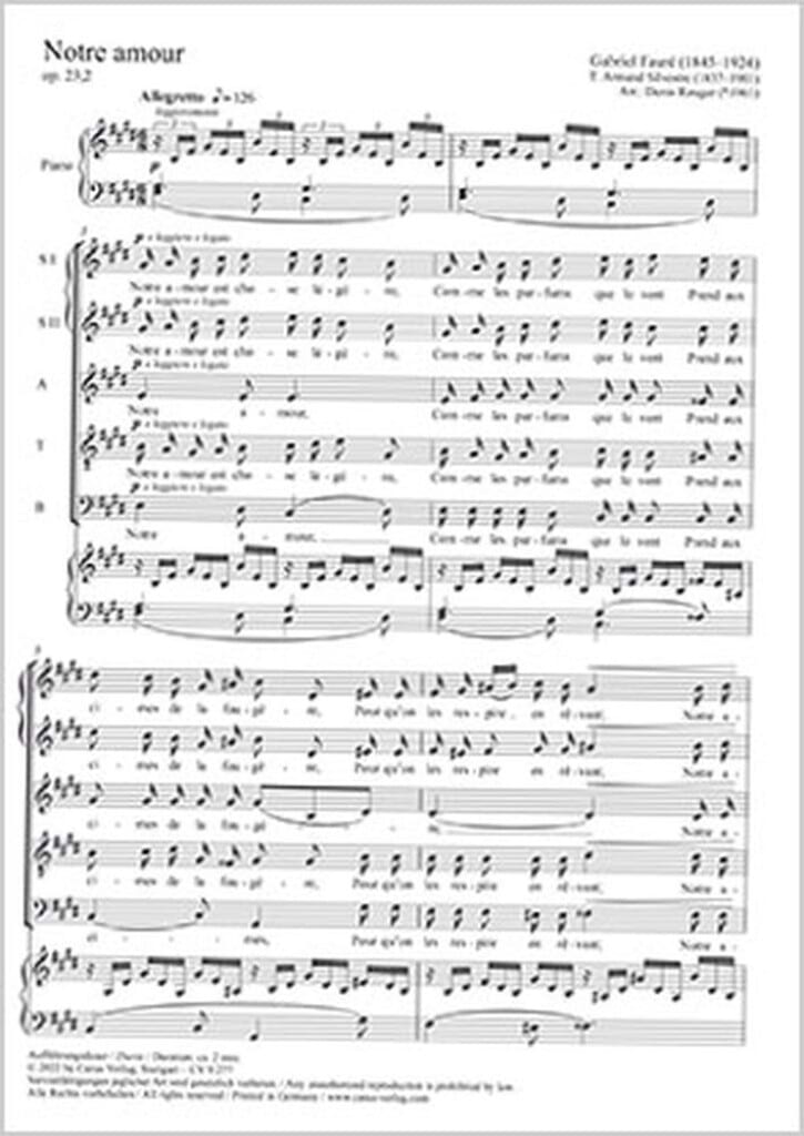 Notre Amour - SSATB FAURÉ Partition Chœur