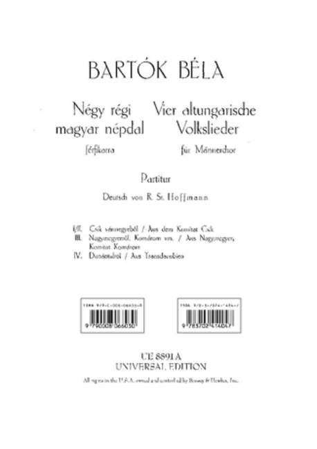 4 altungarische Volkslieder BARTOK Partition Chœur