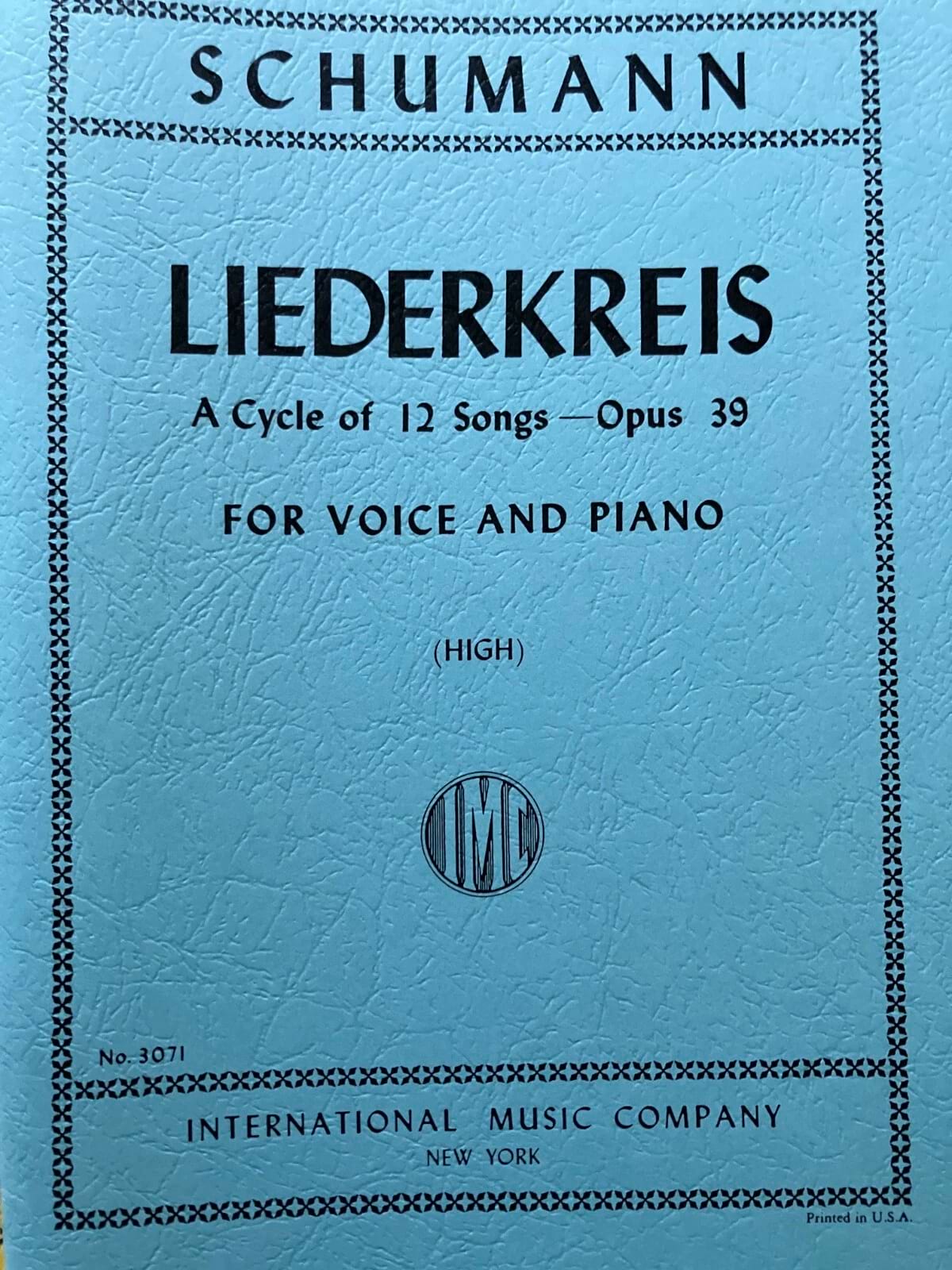 Liederkreis Opus 39. Voix Haute SCHUMANN Partition Mélodies