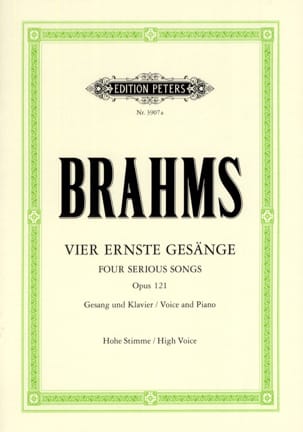 4 Ernste Gesänge Opus 121. Voix Haute BRAHMS Partition Mélodies