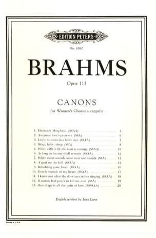 Kanon Op. 113 Anglais BRAHMS Partition Chœur