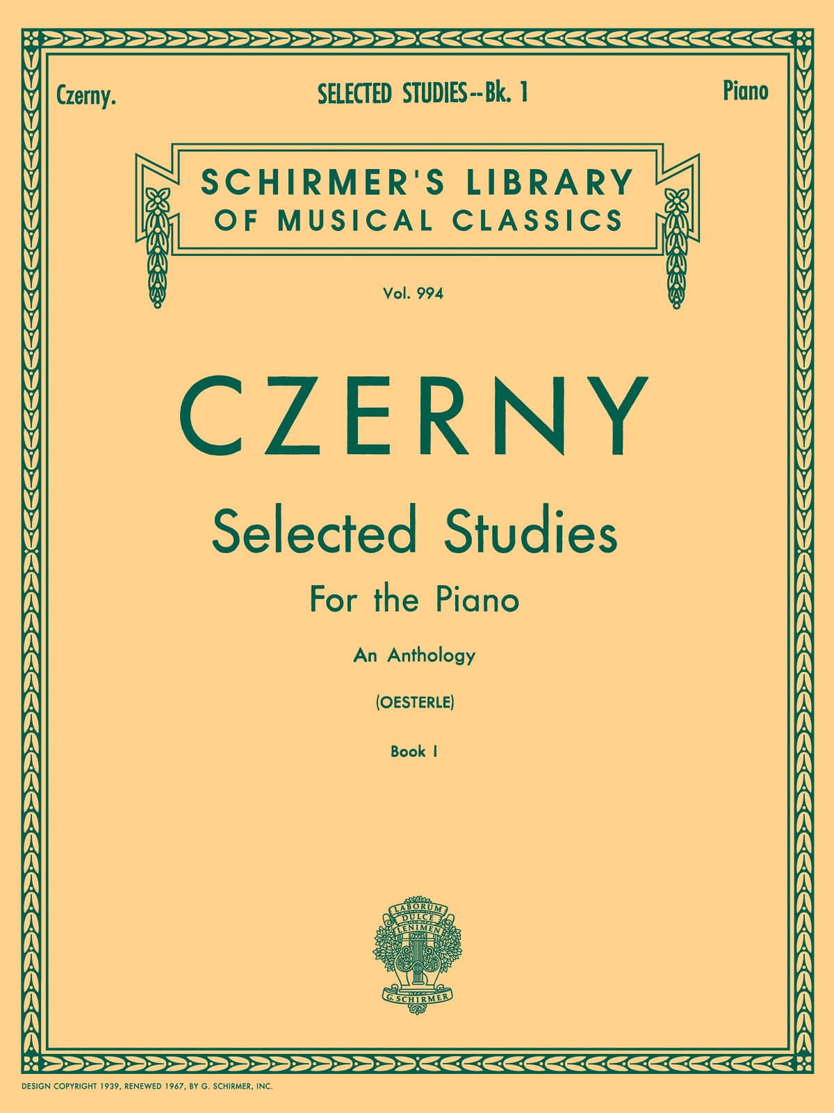Selected Studies Volume 1 CZERNY Partition Piano