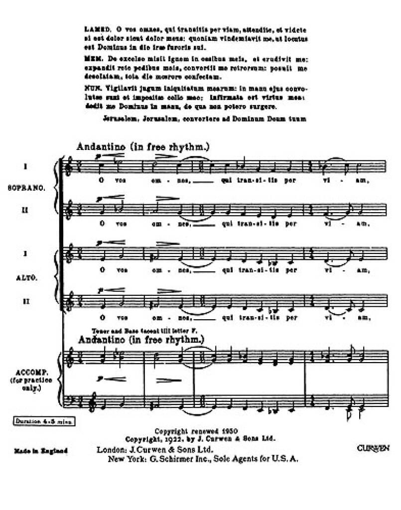 O vos omnes WILLIAMS VAUGHAN Partition Chœur