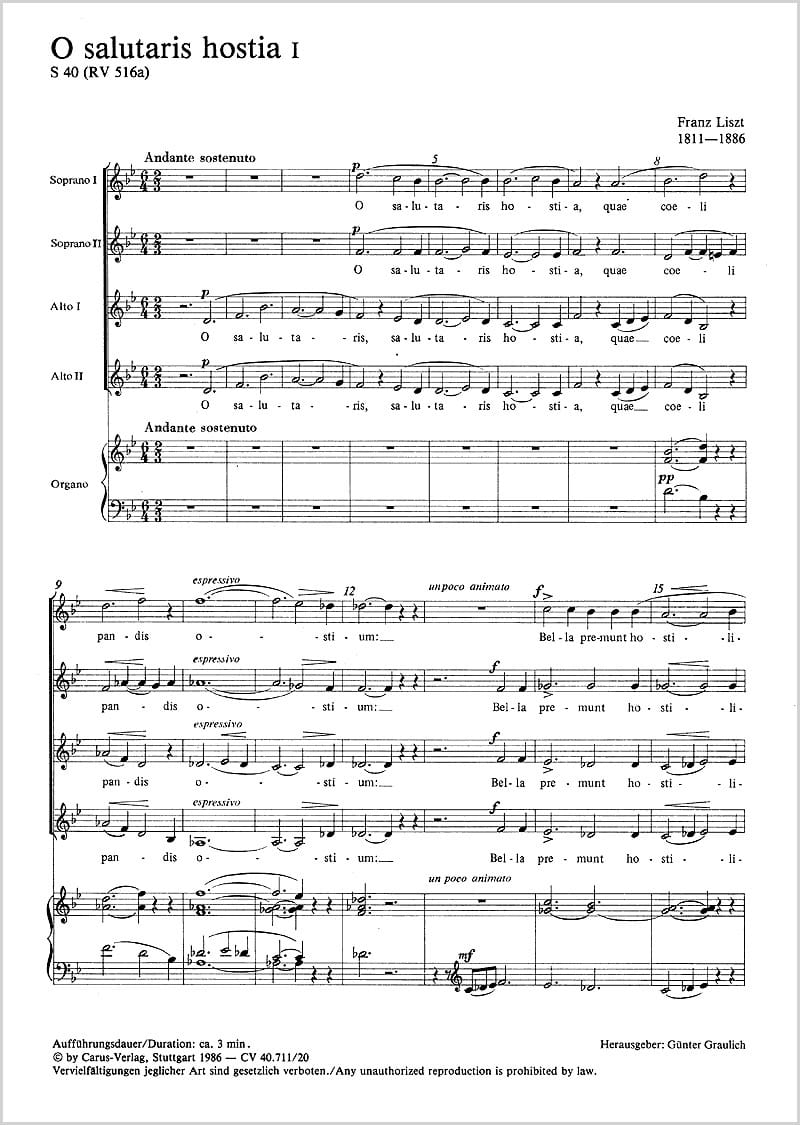 O Salutaris Hostia S 40 LISZT Partition Chœur