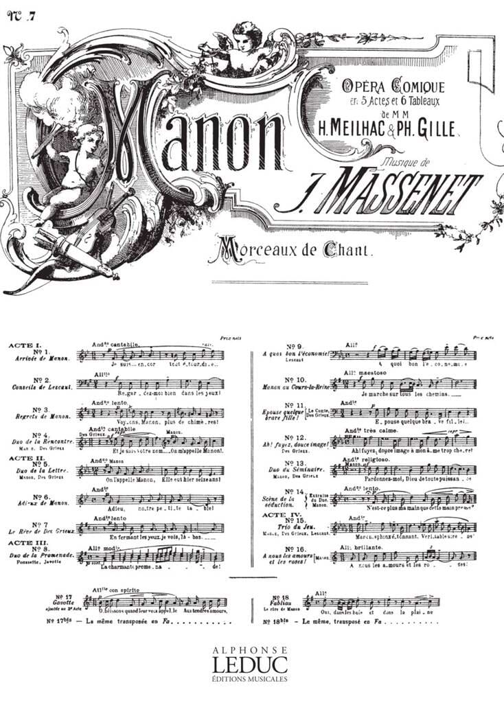 En Fermant les Yeux. Manon N°7 MASSENET Partition Opéras
