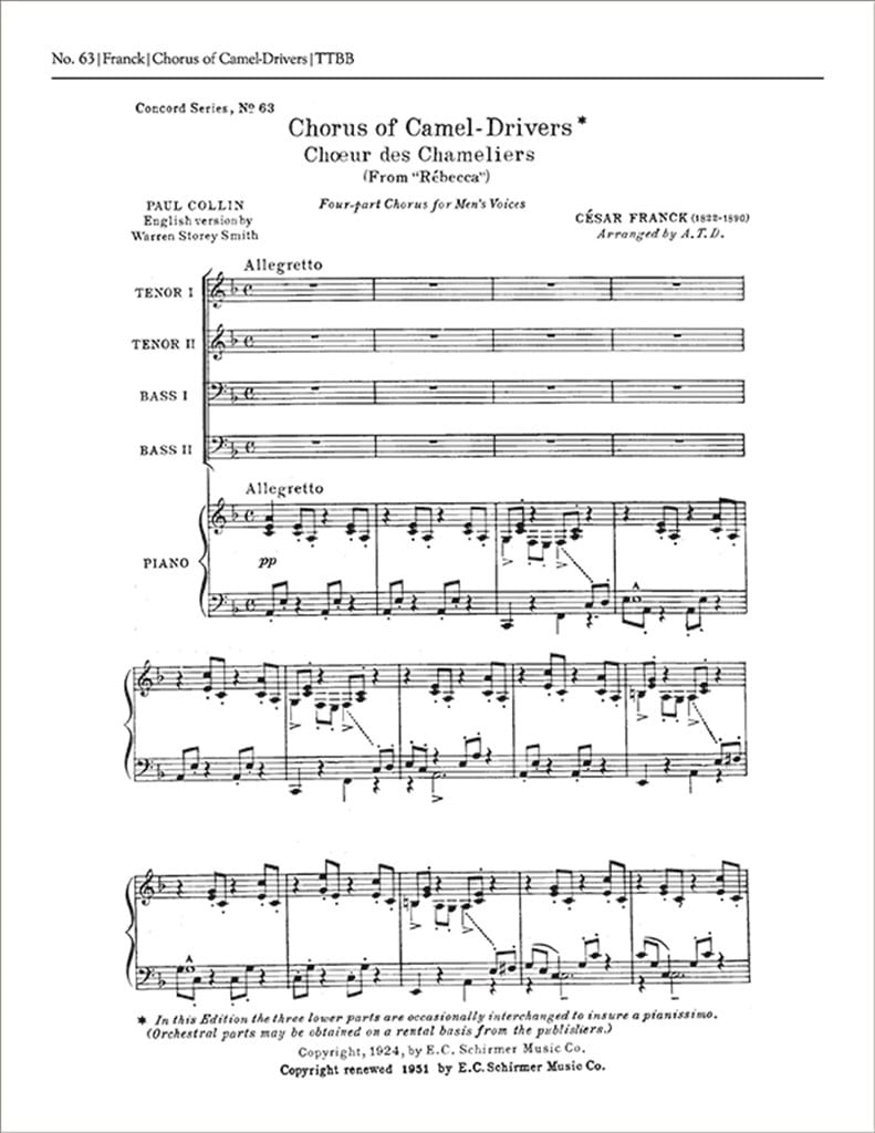 Rebecca: Chorus of Camel Drivers FRANCK Partition
