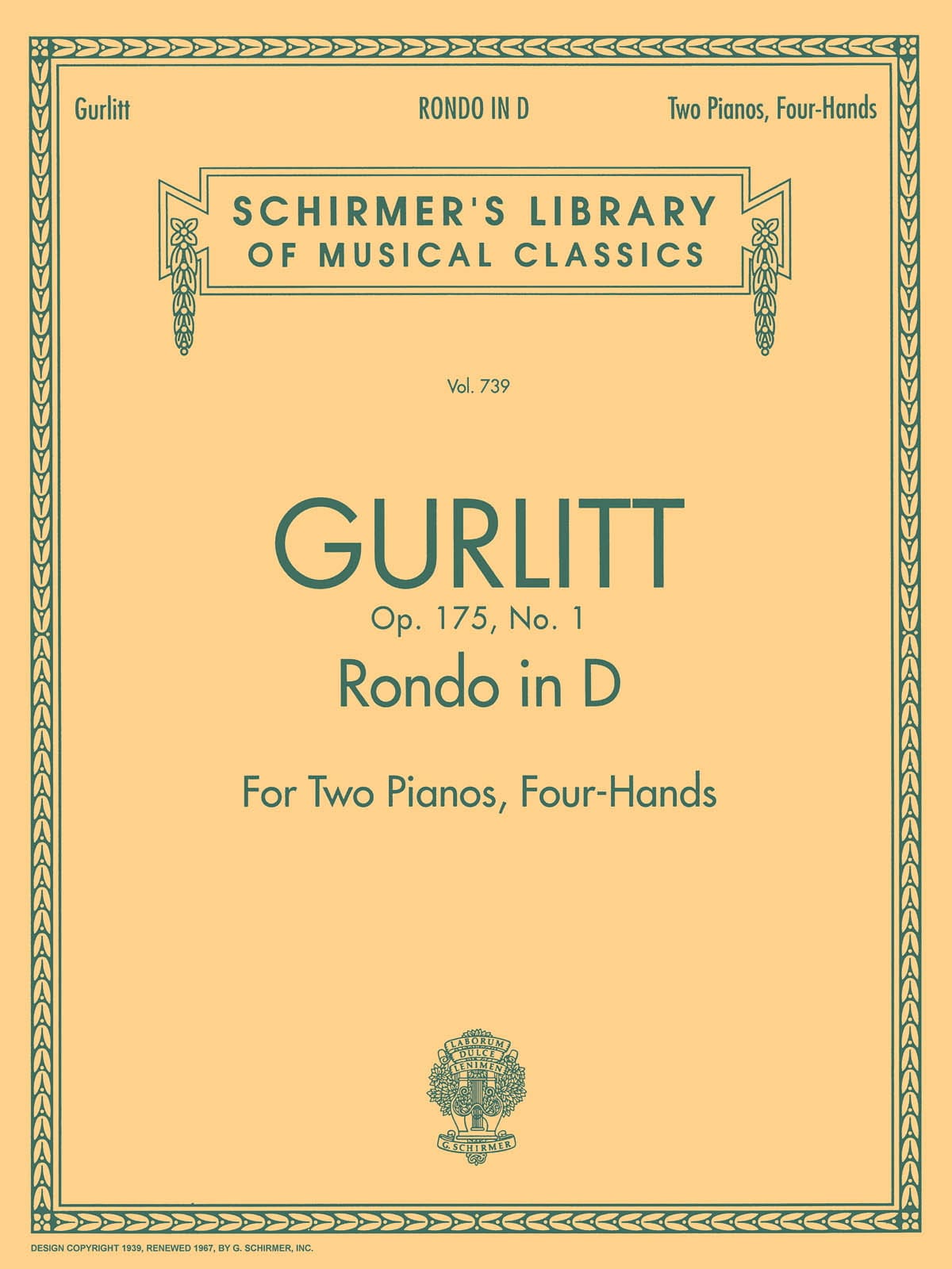 Rondo en ré majeur Op. 175-1. 2 Pianos - Cornelius Gurlitt - Partition