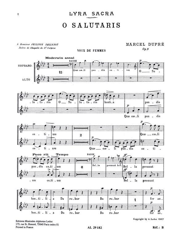 O Salutaris. Opus 9-1 DUPRÉ Partition Chœur